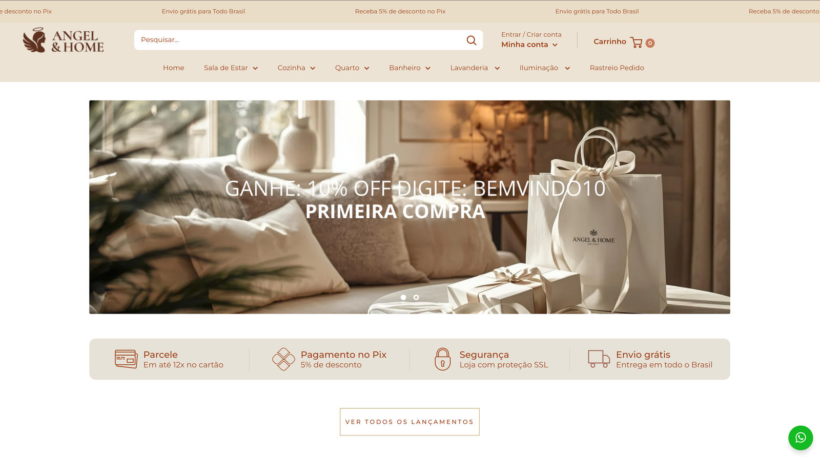 Site da Angel & Home com agente de IA